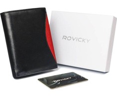 Didelė, originali vyriška piniginė iš natūralios grūdėtos odos, RFID - Rovicky