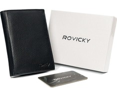 Elegantiška vyriška piniginė iš natūralios odos, juoda, RFID apsauga Rovicky