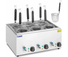 Royal Catering Makaronų virimo aparatas, makaronų viryklė su čiaupais, 6 krepšeliai, 3 x 6,5 l, 3000 W