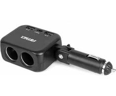 Dviejų lizdų cigarečių uždegiklio prailgintojas su įkrovikliu 2×USB-A + USB-C 12/24V 100W 180° AMIO-04357