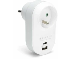 Vieno tinklo skirstytuvas + USB-A + USB-C MONTIS MT147 baltai pilkas