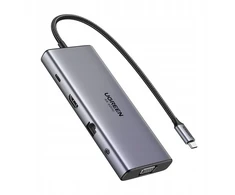 ŠAKOTAS UGREEN CM639 USB-C / HDMI 4K60 Hz, VGA, 2xUSB-C 3.2 10Gbps, 2xUSB-A, SD/TF, RJ45, AUX 3.5mm, USB-C 100W PD
