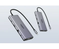 ŠAKOTAS UGREEN CM639 USB-C / HDMI 4K60 Hz, VGA, 2xUSB-C 3.2 10Gbps, 2xUSB-A, SD/TF, RJ45, AUX 3.5mm, USB-C 100W PD