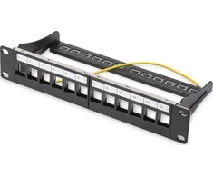 Assmann Electronic DIGITUS Modular Patch Panel ekranuotas 12 prievadų tuščias 1U 10 colių 10 colių stovo montavimo spalva juodas RAL 9005