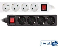 Galios juosta InLine ® F tipo maitinimo linija vokiškai 4 prievadas su jungikliu + vaikų saugos užraktas baltas 5m