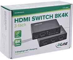 Šakotuvas „InLine®“ HDMI jungiklis, 3 dalių, 8K4K@60Hz, HDCP 2.3