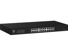 Šakotuvas Lenovo „LevelOne“ komutatorius 24x GE GEU-2431 19 colių stovo montavimo rinkinys nevaldomas gigabito eternetas (10/100/1000) 1U juodas