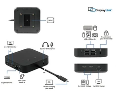 Šakotuvas LMP USB-C Triple-DisplayDock 4K 12 prievadų USB-C prijungimo stotelė su „DisplayLink“