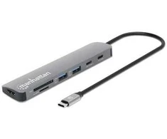 Šakotuvas Manhattan 190442 įkrovimo stotelė, laidinė, USB 3.2 Gen 1 (3.1 Gen 1), C tipo, pilka