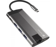 NATEC daugiaportinis „Fowler Plus“ USB-C šakotuvas, USB 3.0, 3x HDMI, 4K, USB-C, PD, RJ45, SD, Micro SD