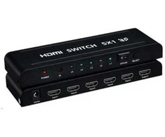 PREMIUMCORD HDMI jungiklis 5:1 metalinis su nuotolinio valdymo pultu ir maitinimo adapteriu