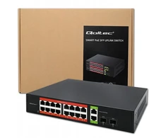 Šakotuvas Qoltec 52292 Gigabito Ethernet PoE komutatorius | 16x RJ45 | 2x RJ45 Uplink | 2x SFP | 1000 Mb/s