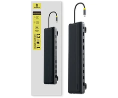 „Baseus EliteJoy EH3 12w1 USB-C“ | 2xHDMI 4K@60Hz | DP 4K@60Hz | 2xUSB-C 10Gb/s | 2xUSB-A 5Gb/s | USB-A 480Mb/s | SD/Micro SD 3.0 | RJ45 1Gb | USB-C PD pilka