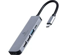 GEMBIRD A-CM-COMBO5-03 kelių prievadų adapteris C tipo USB 5in1 šakotuvas + HDMI + PD