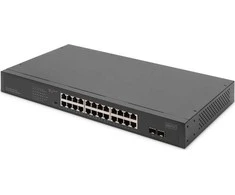 Šakotuvas Jungiklis Digitus Digitus 24 prievadų gigabito tinklo jungiklis, 19 colių, nevaldomas, 2 įėjimo prievadai, SFP