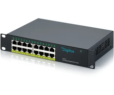 Šakotuvas Digitus 10" gigabitinio 16 prievadų nevaldomas PoE+ komutatorius (120 W), nevaldomas, 2,5G Ethernet (100/1000/2500), Power over Ethernet (PoE), montuojamas į stelažą, darbalaukio