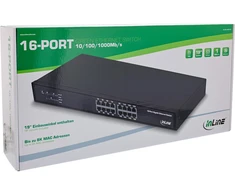 Šakotuvas „Switch InLine®“ gigabito tinklo komutatorius, 16 prievadų, 1 Gb/s, 19 colių, 1U, metalinis, be ventiliatoriaus