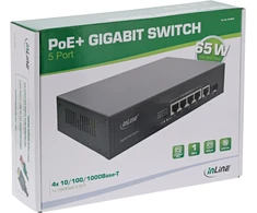 Šakotuvas „Switch InLine® PoE+“ gigabito tinklo komutatorius, 5 prievadų (4x PoE+), 1xSFP, 1Gb/s, darbalaukio, metalinis, be ventiliatoriaus