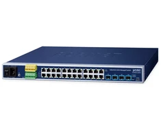 Šakotuvas Switch Planet IP30 19 Rack Mountable Industrial L2/L4 24-Port 10/100/1000T + 4-Port 10G SFP+ Managed Switch Zarządzany przełącznik L2/L4 Gigabit Ethernet (10/100/1000) mėlyna