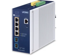 Šakotuvas „Planet PLANET IP30“ DIN bėgelio pramoninis L3 komutatorius, valdomas, 2,5 G Ethernet (100/1000/2500), PoE palaikymas, aliuminis, mėlynas