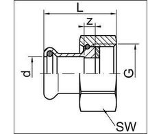 SANHA Purpurinis pusratis su ZW plomba 22mm x 1 "(18359221)