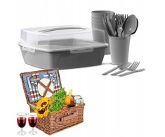 Saska Garden Rinkinys iškylai 6 asmenims (puodeliai, stalo įrankiai, lėkštės) pilka sp. 43209