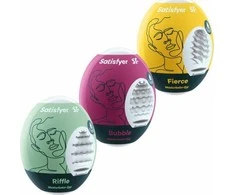 Satisfyer Masturbatorių kiaušinių rinkinys (3 vnt.) - riffle, bubble, fierce
