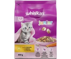 Sausas kačių ėdalas WHISKAS Junior, su vištiena, 800g