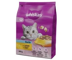 Sausas kačių ėdalas WHISKAS sterilus vištienos skonio 800g