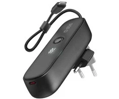 SBS Hybrid PD 20W 5000mAh išorinė baterija su įmontuotu laidu ir sulankstomu kištuku - Juodas