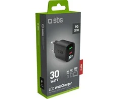 SBS 30W USB-A, USB-C juodas, su ekranu