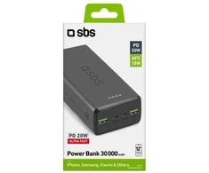 Fast charge power bank: 20,000 mAh, 2 USBs juodos spalvos