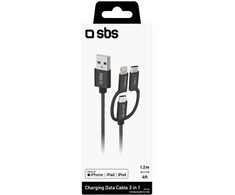 Kabelis SBS 3-in-1 USB/USB-C/MicroUSB/Lightning 1,2m
