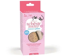 Schesir Baby Mousse drėgnas ėdalas kačiukams su vištiena ir lasiša, 3 x 55 g, skardinė