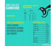 Schesir Born Carnivore, sausas maistas, suaugusioms katems, śledź i lašiša, 255 g, maišelis