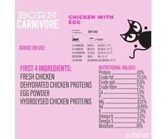 Schesir Born Carnivore, sausas maistas, dla kociąt, vištiena su jajkiem, 1,25 g, maišelis