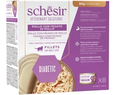 Schesir Veterinary Solutions Diabetic, karma mokra, katei, vištiena i wątróbka, w bulionie, 8x80g, puszka (SR-1105)