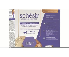 Schesir Veterinary Solutions Diabetic, karma mokra, katei, tuńczyk i tilapia, w bulionie, 8x80g, puszka, pakuotė (SR-1112)