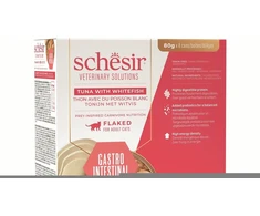 Schesir Veterinary Solutions Gastro intestinal, karma morka, katei, tuńczyk i balta ryba, w bulionie, 8x80g, puszka, pakuotė (SR-1136)