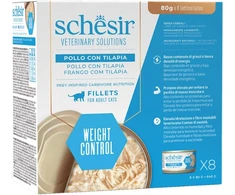 Schesir Veterinary Solutions Weight control, karma morka, katei, vištiena i tilapia, w bulionie, 8x80g, puszka, pakuotė (SR-1600)