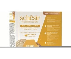 Schesir Veterinary Solutions Urinary, maistas katėms su morkomis, tunu ir lašiša, sultinyje, 8x80g, skardinė, pakuotė (SR-1150)
