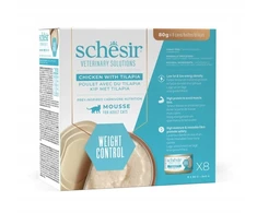 Schesir Veterinary Solutions Weight control, karma morka, katei, vištiena i tilapia, mus, 8x80g, puszka, Opak (SR-3062)