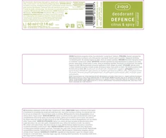 Ziaja Defense citrusinių vaisių ir aštrių aromatų rutulinis dezodorantas 60 ml