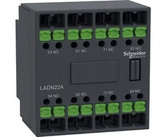 Schneider TeSys Deca pagalbinių kontaktų blokas 2NO+2NC, montavimas priekyje, snap-in gnybtai (LADN22A)