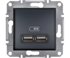 Schneider Electric Asfora Lizdas USB įkrovikliai 2.1A be rėmelio, antracitas EPH2700271