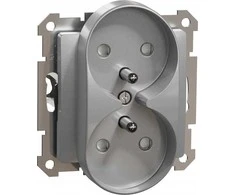 Schneider Electric Sedna Design, 2x2P+PE lizdas su langinėmis rėmo sistemai, sidabrinis aliuminis
