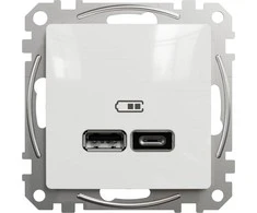 Schneider Electric Sedna Design, USB A+C 2.4A įkrovimo lizdas, baltas