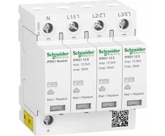 Schneider Electric Viršįtampių iškroviklis iPRD1 12.5R-T12-3N 3+1 polių T1+T2 B+C 12.5kA su kontaktu A9L16482