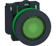 Schneider Electric Harmony XB5 Šviečiantis mygtukas, plokščias plastikas. žalias fi30 integruotas LED 24 V AC/DC 1Z + 1R XB5FW33B5
