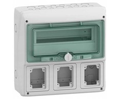 Schneider 13180 Mureva IP65 ant paviršiaus montuojami skirstomieji įrenginiai 1x12, skirti gMRV-1-12+1-NT-T/3 lizdams 3 skylės 90x100mm 13180